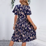 Floral Print A Line Dress Elegant Design Waist Defining Summer Style Perfect for Parties and Cas