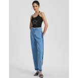 High Waisted Straight Leg Jeans Vintage Inspired Casual Split Hem Design Womens Fashion for Ever
