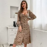 Leopard Print Long Sleeve Dress Spring Collection Mid Length Casual Style Wholesale Available