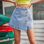 High Waisted Denim Skirt Irregular Hem Bodycon Fit Spring Summer Style Wholesale Availability
