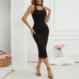 Summer Womens Dress Slim Fit Sleeveless High Neck Elegant Design Perfect for Parties and Events