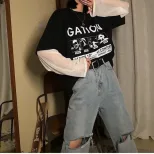 大码破洞阔腿牛仔裤女春夏装韩版高腰直筒宽松显瘦胖妹妹坠感长裤