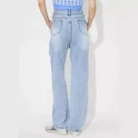 High Waisted Embroidered Wide Leg Jeans Loose Fit Denim Fabric Casual Style Ready to Ship factor