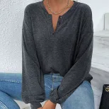 Womens Loose Fit Long Sleeve T Shirt Casual Minimalist Style Spring Summer Versatile Everyday We