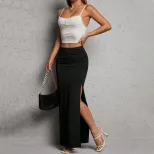 Elegant High Slit Midi Skirt Slim Fit Versatile Style Summer Essential Wholesale Available facto
