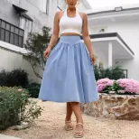 Elegant Long A Line Denim Skirt Slim Fit High Waist Classic Style Perfect for Casual Outings Who