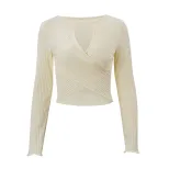 Womens Long Sleeve Cropped Top Hollow Out Design Ribbed Fabric Sexy Style Perfect for Fall Fashi