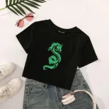 Fashionable Womens Hip Hop T Shirt Unique Dragon Print Short Sleeve Casual Style Wholesale Avail