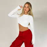 Irregular Hem Long Sleeve T Shirt Sexy Short Crop Top Womens Fashion for Autumn and Winter Whole