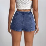 Irregular Hem Sexy Denim Mini Skirt European and American Style High Elasticity Trendy Design Wh