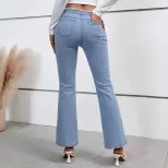 Womens Casual Flared Hem Denim Pants Versatile Comfortable Trendy Everyday Wear Wholesale Availa