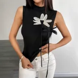Knitted Floral Embellished Dress Slim Fit 3D Flower Design Elegant Style Perfect for Parties or