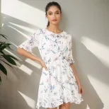 Floral Chiffon Dress Sweet Summer Style Slim Fit Flared Sleeves A Line Silhouette Perfect for Ca
