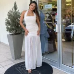 Womens Fashion Backless Ruched Layered Dress Stylish Halter Neck Slim Fit Elegant Design Perfect