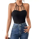 Backless Crop Top Sexy Slim Fit Halter Neck Lightweight Fabric Spring Summer Streetwear Wholesal