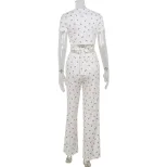Womens Summer Floral Print Knit Short Sleeve Loungewear Set Slim Fit Stylish Comfortable Perfect