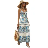 Floral Print Tiered Maxi Dress Sleeveless Bohemian Style Vacation Ready Wholesale Available cust