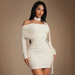 Off Shoulder Dress Summer Bodycon Fit Halter Neck Textured Fabric Short Length Wholesale Available
