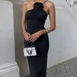 One Shoulder Floral Pleated Bodycon Dress Sexy Elegant Waist Defined Perfect for Parties and Eve