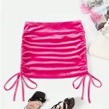High Waisted Velvet Mini Skirt Sexy Tie Up Design Ruched Detailing Slim Fit Perfect for Parties
