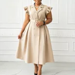 Elegant Double Breasted African Print Dress Mid Length Suit Collar Summer Style Wholesale Availa