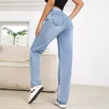 Womens Slim Fit Ripped Denim Jeans Casual Style Comfortable Fabric Versatile for Everyday Wear W