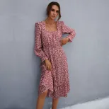 Floral Print Long Sleeve Dress Square Neck Spring Fashion Womens Apparel Wholesale Available