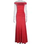 Elegant Solid Color Off Shoulder Midi Dress Fitted Silhouette Dolman Sleeves Versatile for Parti