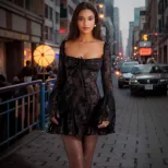 Womens Lace Flare Sleeve A Line Dress Elegant Slim Fit Stylish Design Perfect for Autumn Events