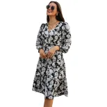 Elegant Floral Long Sleeve Dress Waist Defined Autumn Winter Style Wholesale Available customiza