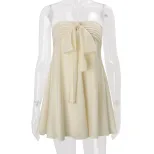 Satin Strapless Bodycon Dress Solid Color Sleeveless Trendy Street Style Spring Summer Fashion W
