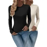 Spring Autumn Womens Tops Slim Fit Built in Bra Solid Color Versatile Style Wholesale Available