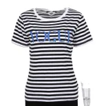 Womens Cotton Short Sleeve T Shirt Floral Stripe Print Soft Loose Fit Spring Summer Fashion Top