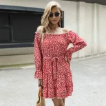 Floral Off Shoulder Dress Long Sleeve Elegant Design Comfortable Fabric Perfect for Spring Summe