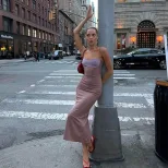 Elegant Purple Strapless Maxi Dress Slim Fit Soft Fabric Sweetheart Neckline Perfect for Summer