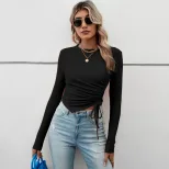 Womens Short Sleeve T Shirt Comfortable Casual Irregular Hem Pleated Design Summer Wear Wholesal