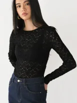 Lace Hollow Out Top Pearl Button Split Design Fitted Bell Sleeve Elegant Casual Wear for Women W
