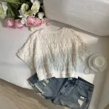 Lace Crochet Loose Fit T Shirt Round Neck Short Sleeve Elegant Design Casual Wear for Women Read