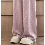 Womens High Waisted Ice Silk Wide Leg Trousers Lightweight Relaxed Fit Textured Fabric Summer Casual Wear