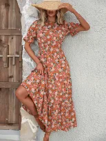 Womens Autumn Pullover Dress Floral Print Backless Loose Fit Casual Wear for Fall Wholesale Avai
