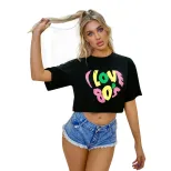 Short Sleeve Printed T Shirt Sexy Round Neck Trendy Design Versatile Style Casual Wear for Women