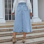 High Waisted A Line Denim Skirt Casual Trendy Slim Fit Womens Fashion for Everyday Wear Wholesal