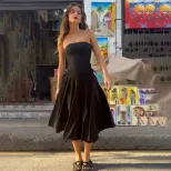 Elegant A Line Dress Strapless Backless Waist Cinching Solid Color Perfect for Formal Events Who