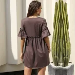 Summer Womens Dress Solid Color Ruffle Trim Loose Fit Casual Wear for Everyday Wholesale Availab