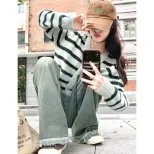 高街ins复古绿毛边牛仔裤港风潮流百搭高腰宽松显瘦拖地直筒裤子
