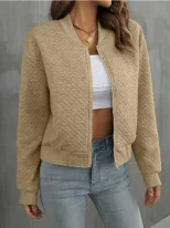 Autumn Long Sleeve Zipper Detail Cardigan Solid Color Lightweight Casual Style Wholesale Availab