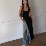 Womens Long U Neck T Shirt Irregular Hem High Slit Solid Color Trendy Autumn Fashion Wholesale A