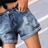 Womens Distressed Denim Shorts High Waist Ripped Design Casual Style Perfect for Summer Outings