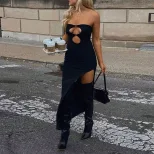 Chic Strapless Maxi Dress High Waist Side Slit Off Shoulder Spring Summer Fashion Wholesale Avai