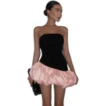 Chic Womens Strapless Color Block A Line Dress Sexy Backless Design Flattering Fit Perfect for A
